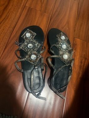 INC International Concepts Black Jeweled Strappy Sandals